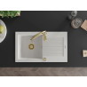 Mexen Pablo 1-bowl granite sink with drainer and Savita kitchen faucet, white - 6510-20-672601-50