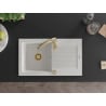 Mexen Pablo 1-bowl granite sink with drainer and Savita kitchen tap, white - 6510-20-672601-50