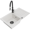 Mexen Pablo 1-bowl granite sink with drainer and Savita kitchen faucet, white - 6510-20-672601-70