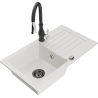 Mexen Pablo 1-compartment granite sink with a drip tray and kitchen mixer tap Savita, White - 6510-20-672601-70