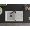 Mexen Pablo granite sink 1-bowl with drainer and Savita kitchen faucet, white - 6510-20-672601-70