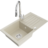 Mexen Pablo granite kitchen sink with 1 bowl, drainer, and Savita kitchen faucet, beige - 6510-69-672601-00