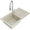 Mexen Pablo single-bowl granite sink with drainer and Savita kitchen faucet, beige - 6510-69-672601-00