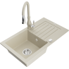 Mexen Pablo 1-bowl granite sink with drainer and Savita kitchen faucet, beige - 6510-69-672601-69