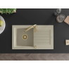 Mexen Pablo granite kitchen sink 1-bowl with drainer and Savita kitchen faucet, beige - 6510-69-672601-50