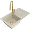 Mexen Pablo 1-compartment granite sink with a drip tray and kitchen mixer tap Savita, Beige - 6510-69-672601-50
