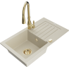 Mexen Pablo granite kitchen sink 1-bowl with drainer and Savita kitchen faucet, beige - 6510-69-672601-50