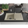 Mexen Pablo 1-bowl granite sink with drainer and Savita kitchen faucet, beige - 6510-69-672601-70