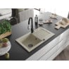 Mexen Pablo 1-bowl granite sink with drainer and kitchen faucet Savita, beige - 6510-69-672601-70