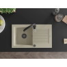 Mexen Pablo 1-bowl granite sink with drainer and kitchen faucet Savita, beige - 6510-69-672601-70
