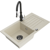 Mexen Pablo 1-bowl granite sink with drainer and kitchen faucet Savita, beige - 6510-69-672601-70