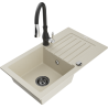 Mexen Pablo granite sink, 1-bowl with drainer and Savita kitchen tap, beige - 6510-69-672601-70
