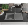 Mexen Pablo 1-bowl granite sink with drainer and Savita kitchen faucet, gray - 6510-71-672601-00