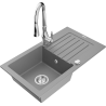 Mexen Pablo granite kitchen sink with 1 bowl, drainer and Savita kitchen faucet, gray - 6510-71-672601-00