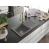 Mexen Pablo 1-Basin Granite Sink with Drainer and Savita Kitchen Tap, Grey - 6510-71-672601-50