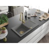 Mexen Pablo gray granite single-bowl sink with drainer and Savita kitchen faucet - 6510-71-672601-50
