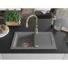 Mexen Pablo 1-bowl granite sink with drainer and kitchen faucet Savita, gray - 6510-71-672601-50