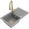 Mexen Pablo 1-bowl granite sink with drainer and kitchen faucet Savita, gray - 6510-71-672601-50