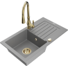Mexen Pablo gray granite single-bowl sink with drainer and Savita kitchen faucet - 6510-71-672601-50