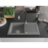Mexen Pablo 1-compartment granite sink with a drip tray and kitchen mixer tap Savita, Grey - 6510-71-672601-70