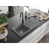 Mexen Pablo 1-bowl granite kitchen sink with drainer and Savita kitchen faucet, gray - 6510-71-672601-70
