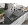 Mexen Pablo 1-compartment granite sink with a drip tray and kitchen mixer tap Savita, Grey - 6510-71-672601-70