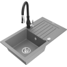 Mexen Pablo 1-bowl granite sink with drainer and Savita kitchen faucet, gray - 6510-71-672601-70