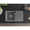 Mexen Pablo 1-compartment granite sink with a drip tray and kitchen mixer tap Savita, Grey - 6510-71-672601-70