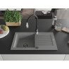 Mexen Pablo granite sink 1-bowl with drainer and Savita kitchen faucet, gray - 6510-71-672601-70-B