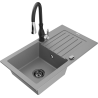 Mexen Pablo granite sink 1-bowl with drainer and kitchen faucet Savita, gray - 6510-71-672601-70-B