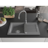 Mexen Pablo 1-bowl granite sink with drainer and Savita kitchen faucet, gray - 6510-71-672601-71
