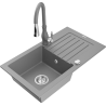 Mexen Pablo 1-Bowl Granite Sink with Drainer and Savita Kitchen Tap, Grey - 6510-71-672601-71