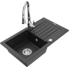 Mexen Pablo 1-bowl granite sink with drainer and kitchen faucet Savita, black/silver metallic - 6510-73-672601-00