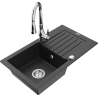 Mexen Pablo 1-compartment granite sink with a drip tray and kitchen mixer tap Savita, Black/Silver metallic - 6510-73-672601-00