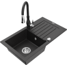 Mexen Pablo 1-compartment granite sink with a drip tray and kitchen mixer tap Savita, Black/Silver metallic - 6510-73-672601-70
