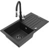 Mexen Pablo 1-Bowl Granite Sink with Drainer and Savita Kitchen Faucet, Black/Silver - 6510-73-672601-70-B