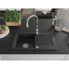 Mexen Pablo 1-bowl granite sink with drainer and Savita kitchen faucet, black/gold metallic - 6510-75-672601-00