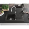 Mexen Pablo granite kitchen sink 1-bowl with drainer and kitchen faucet Savita, black/gold metallic - 6510-75-672601-00