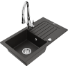 Mexen Pablo 1-bowl granite sink with drainer and Savita kitchen faucet, black/gold metallic - 6510-75-672601-00