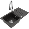 Mexen Pablo 1-compartment granite sink with a drip tray and kitchen mixer tap Savita, Black/Gold metallic - 6510-75-672601-00