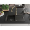 Mexen Pablo Granite Kitchen Sink 1-Bowl with Drainer and Savita Kitchen Faucet, Black/Gold Metallic - 6510-75-672601-50-B