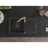 Mexen Pablo 1-Bowl Granite Kitchen Sink with Drainer and Savita Kitchen Mixer, Black/Gold Metallic - 6510-75-672601-50-B