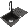 Mexen Pablo 1-compartment granite sink with a drip tray and kitchen mixer tap Savita, Black/Gold metallic - 6510-75-672601-70