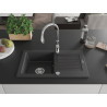 Mexen Pablo granite kitchen sink with 1 basin, drainer, and Savita kitchen faucet, black speckled - 6510-76-672601-00