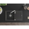 Mexen Pablo granite kitchen sink with 1 basin, drainer, and Savita kitchen faucet, black speckled - 6510-76-672601-00