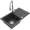 Mexen Pablo 1-compartment granite sink with a drip tray and kitchen mixer tap Savita, spotted black - 6510-76-672601-00