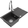 Mexen Pablo granite kitchen sink with 1 basin, drainer, and Savita kitchen faucet, black speckled - 6510-76-672601-00