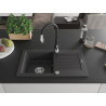 Mexen Pablo 1-bowl granite sink with drainer and kitchen faucet Savita, speckled black - 6510-76-672601-70