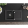 Mexen Pablo 1-bowl granite sink with drainer and kitchen faucet Savita, speckled black - 6510-76-672601-70