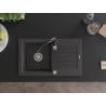 Mexen Pablo granite kitchen sink 1-bowl with drainer and Savita kitchen faucet, black speckled - 6510-76-672601-70